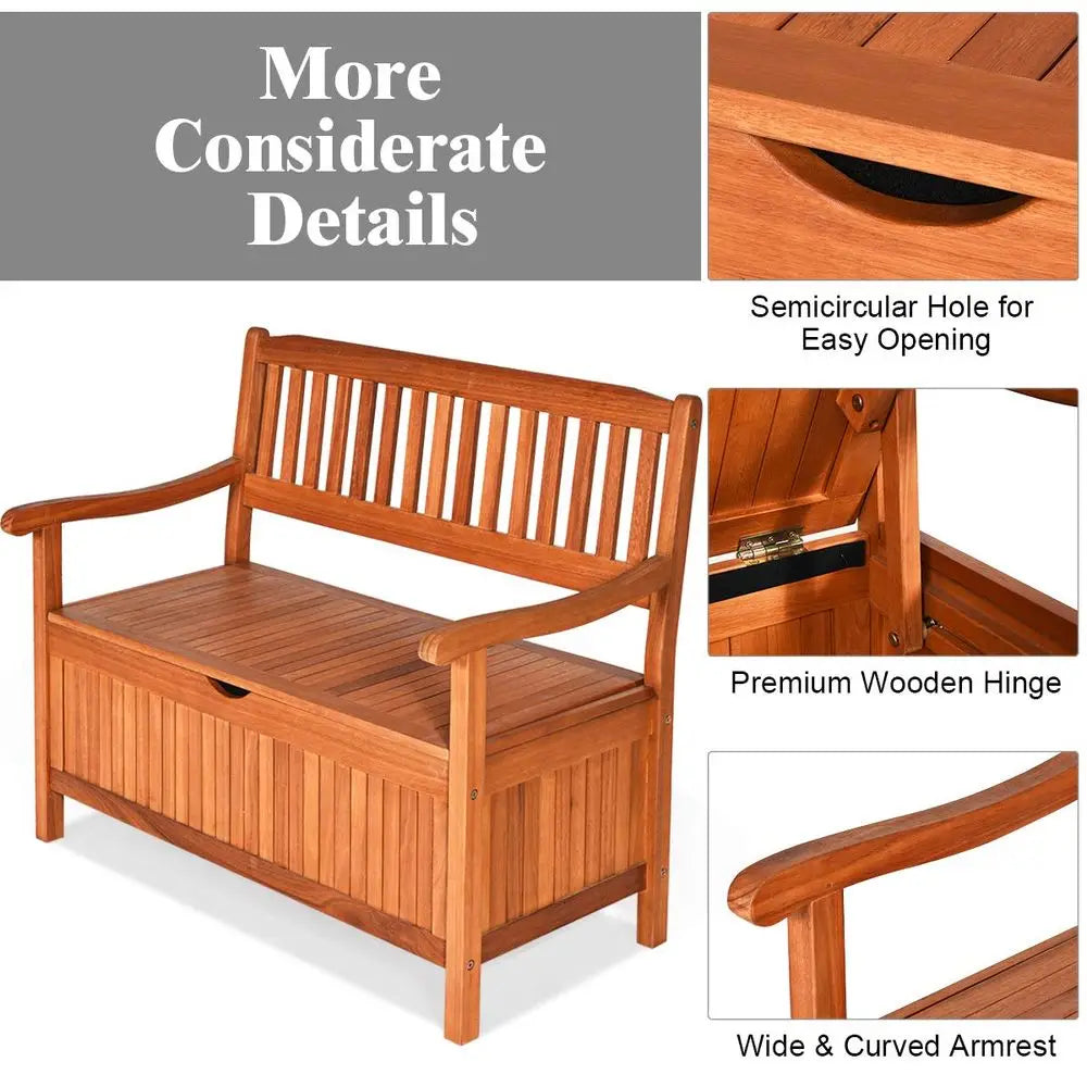 Eucalyptus Outdoor Wood Storage Bench With Dustproof Lining