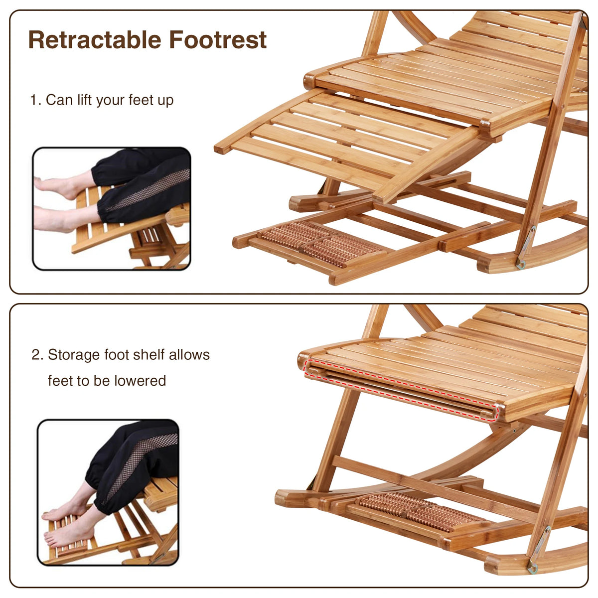 Foldable Bamboo Rocking Chair For Indoor Outdoor Patio