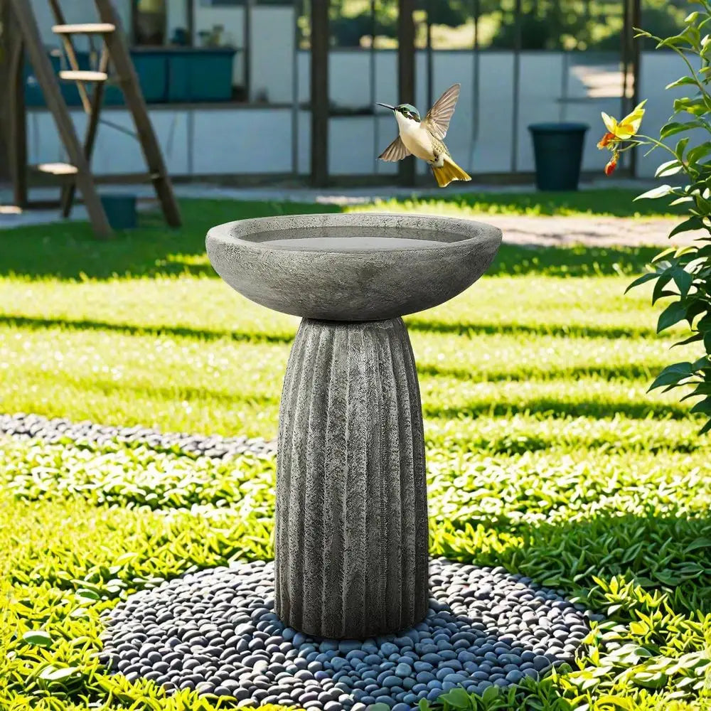 Fiber Reinforced Concrete Bird Bath With Textured Pedestal Outdoor