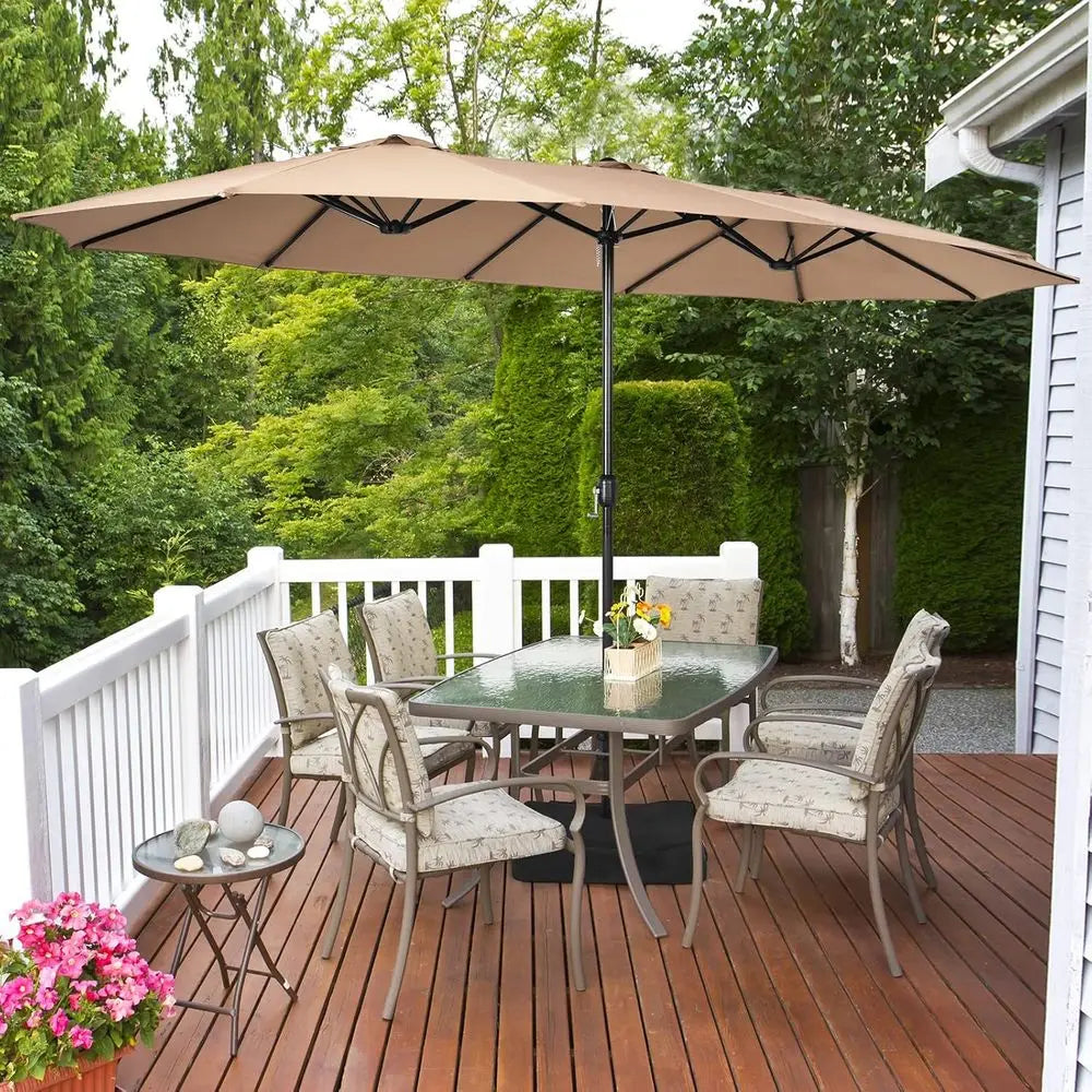 Extra-Large Double-Sided Patio Umbrella With Crank 12-Rib Frame