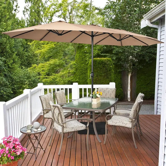 Extra-Large Double-Sided Patio Umbrella With Crank 12-Rib Frame