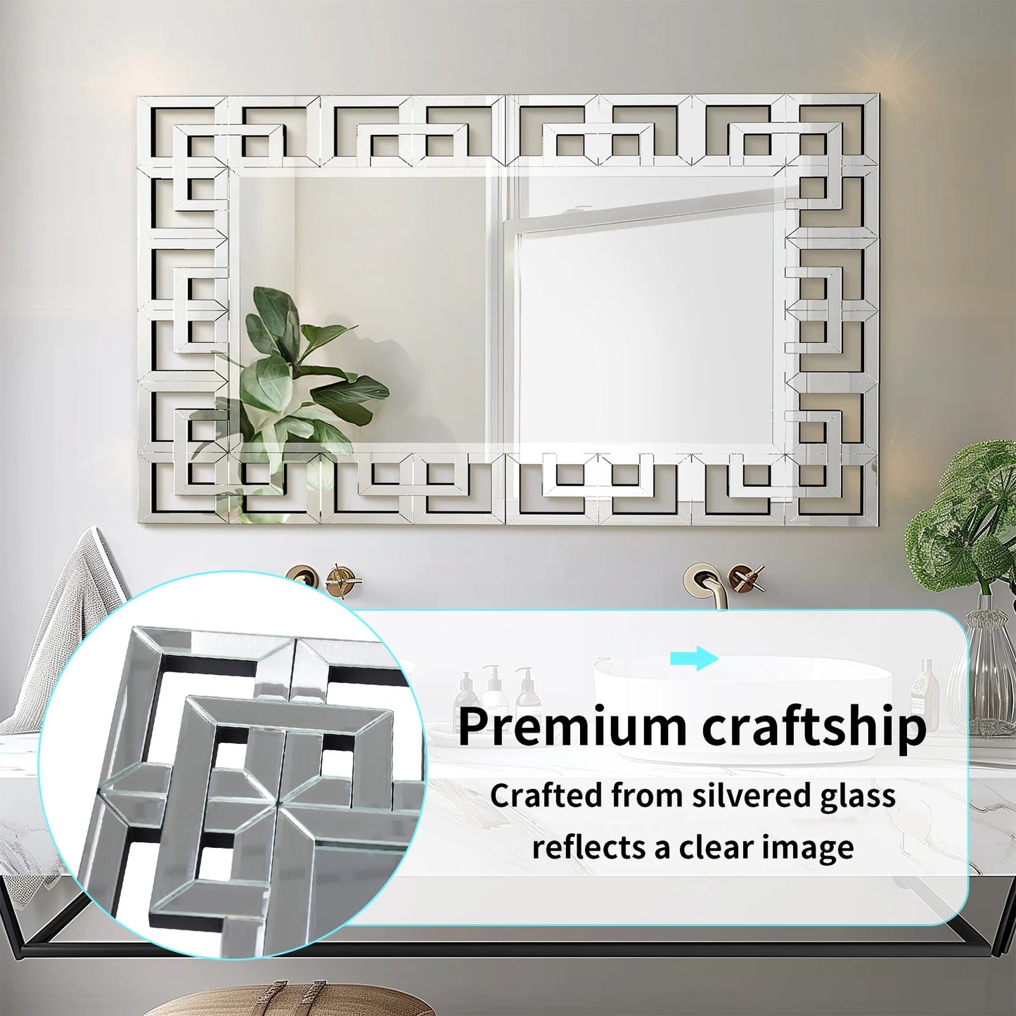 Venetian Style Rectangular Wall Mirror With Beveled Edge