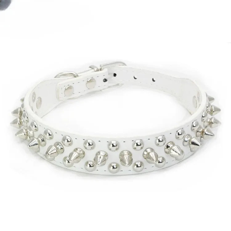Adjustable PU Leather Dog Collar with Punk Rivet Spikes