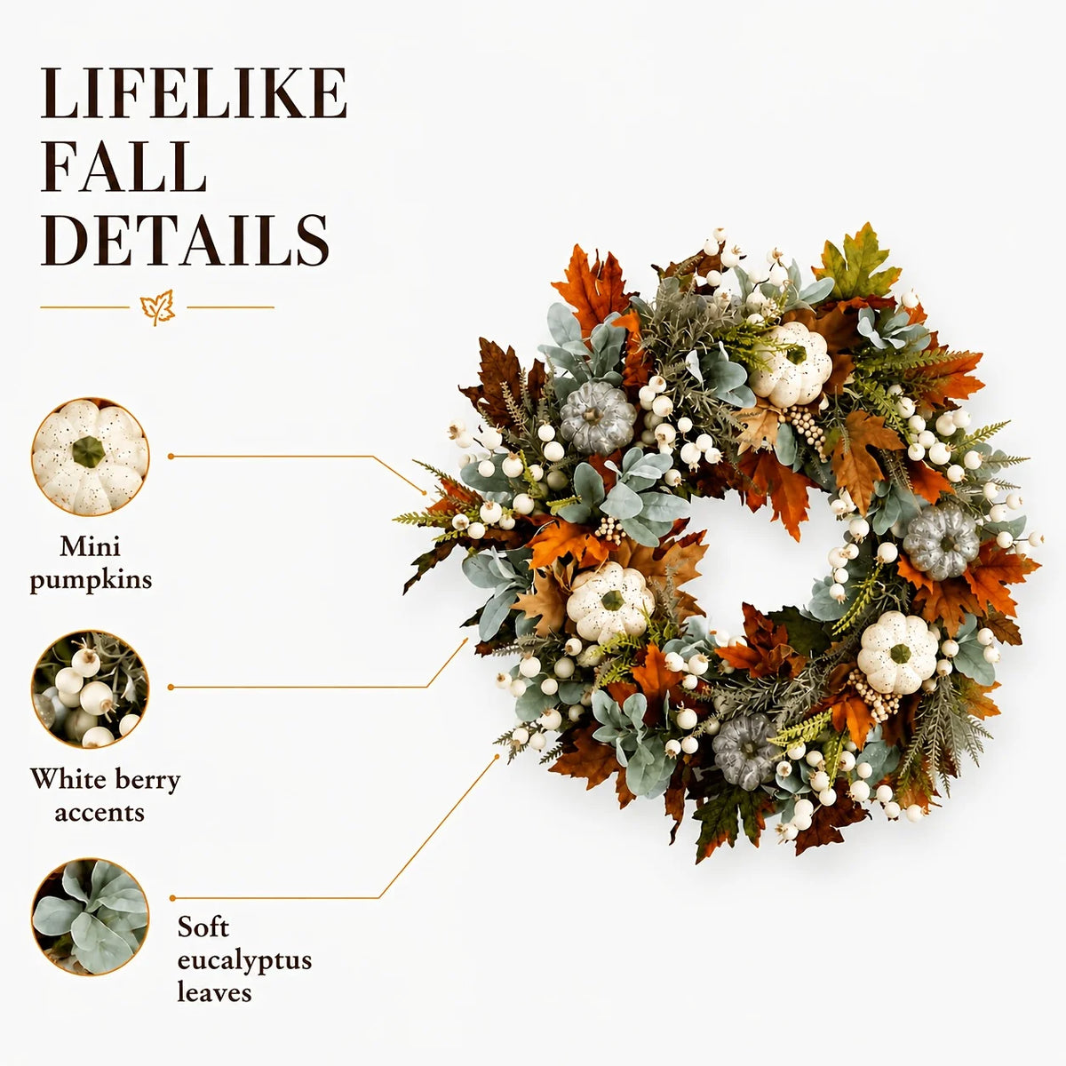 Peony Pumpkin Autumn Wreath With Leaves And Berries For Door