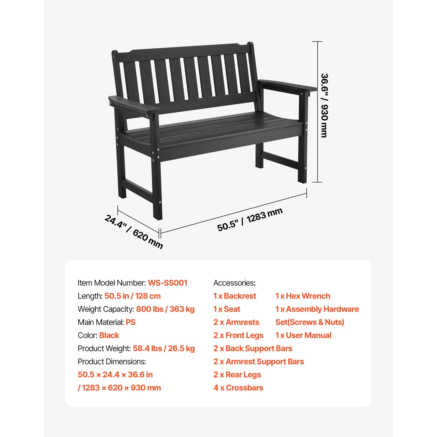 SucceBuy Outdoor Bench Wood And Metal Garden Bench