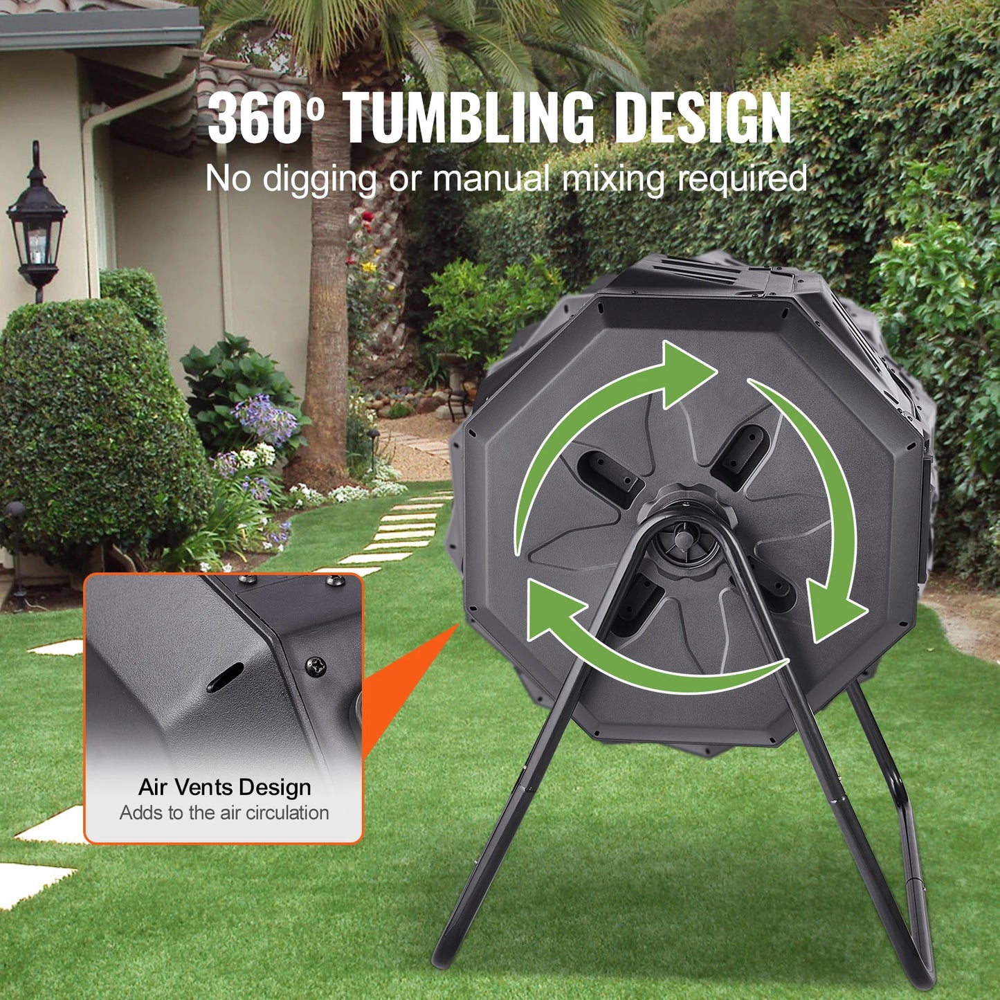 SucceBuy Dual Chamber Tumbling Composter Bin For Garden And Kitchen