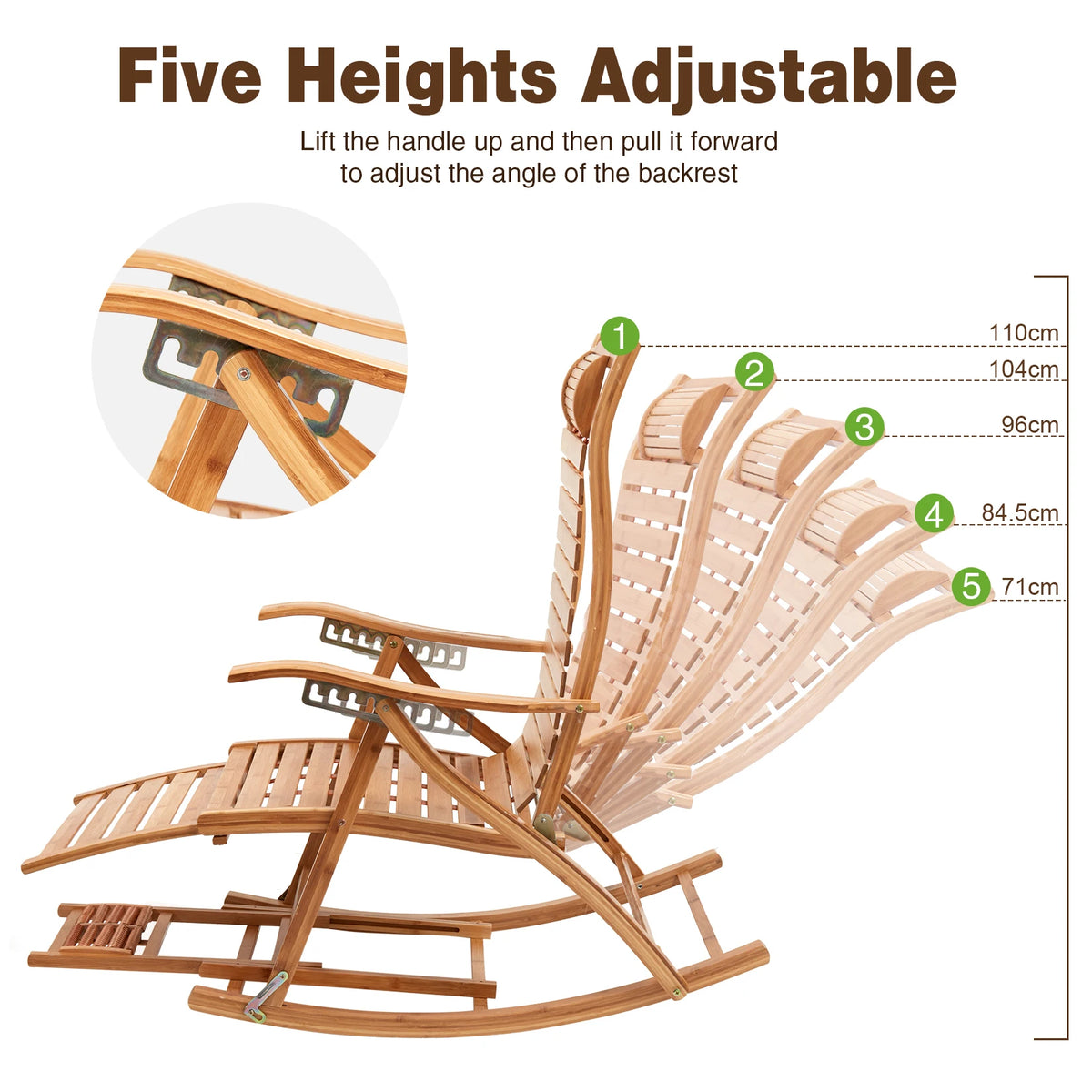 Foldable Bamboo Rocking Chair For Indoor Outdoor Patio