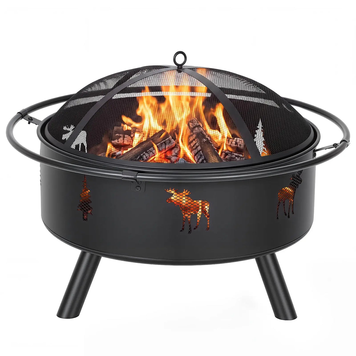 HiMISS Wood Burning Fire Pit With Spark Screen And Poker
