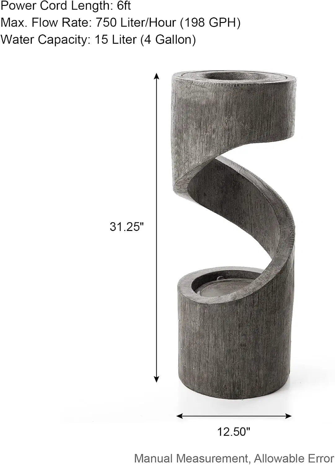 Outdoor LED Water Fountain with Spiral Waterfall and Stone Planter