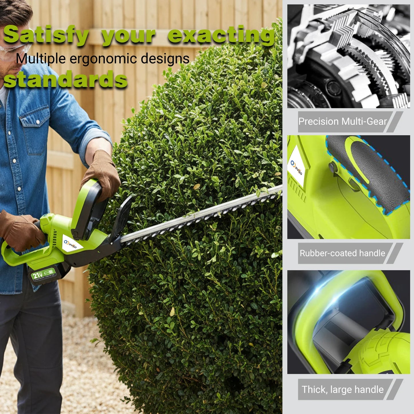 Cordless Hedge Trimmer 21V 3Ah Battery Included For Yard