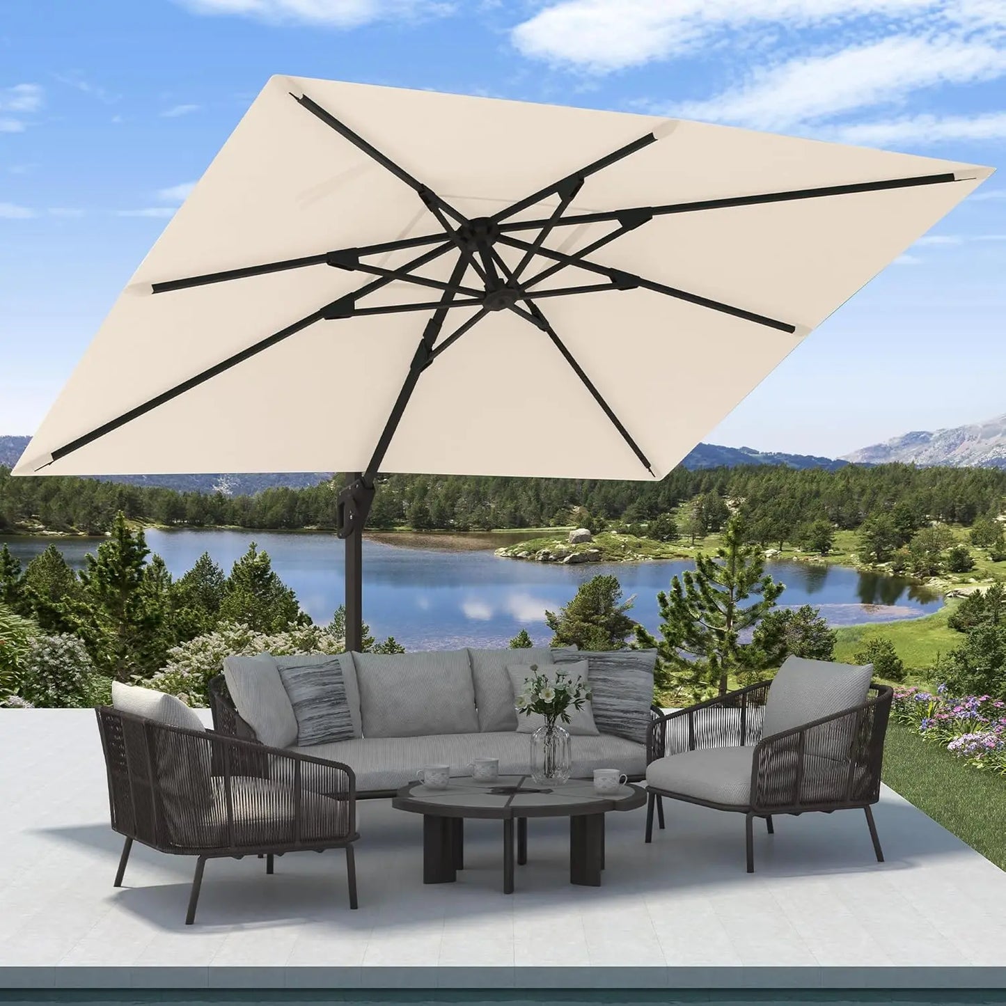 GUANGBAI Cantilever Rectangular Patio Umbrella With 7 Tilt Adjustments
