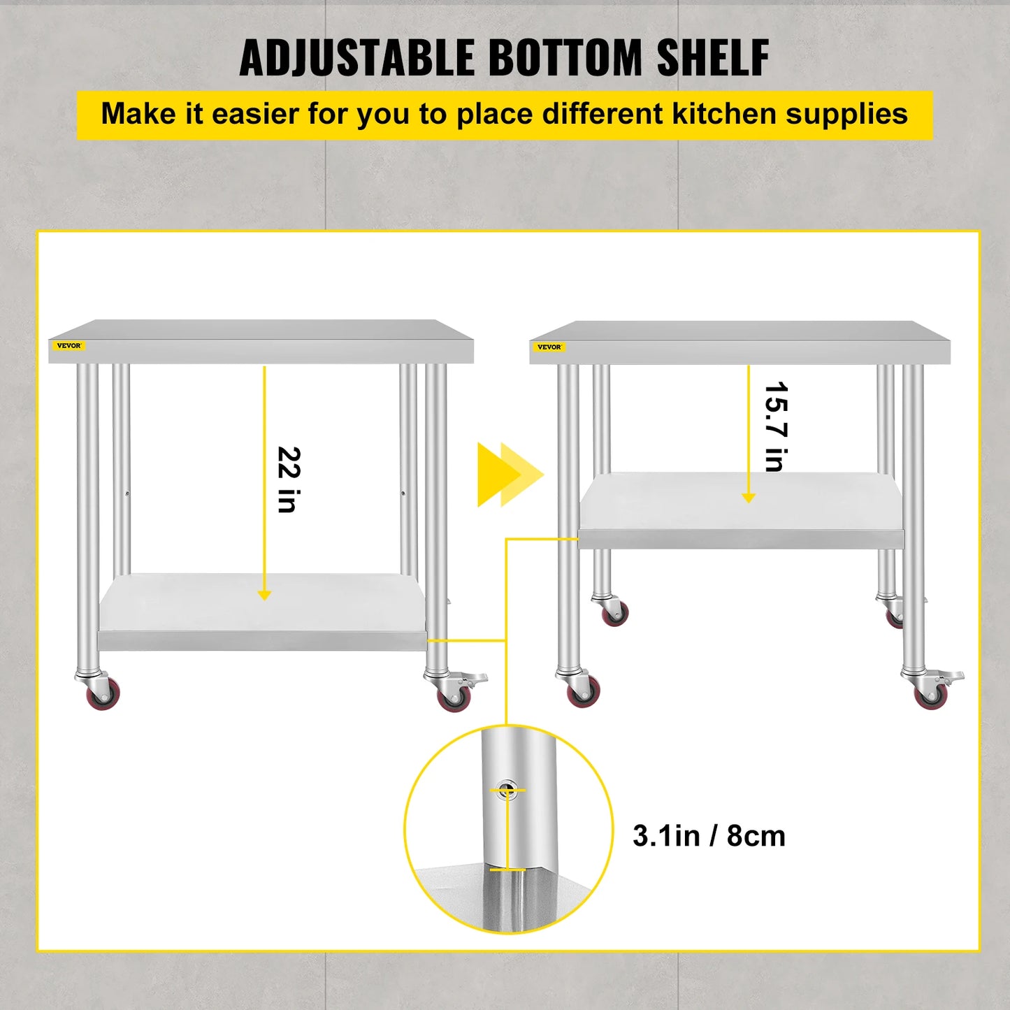 SucceBuy Stainless Steel Kitchen Prep Table With Caster Wheels