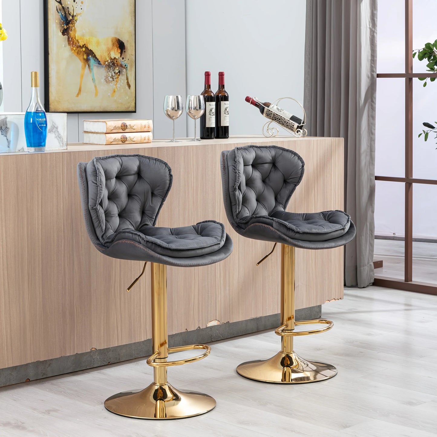 PIYRQ Velvet Bar Stools Set Modern Upholstered Swivel