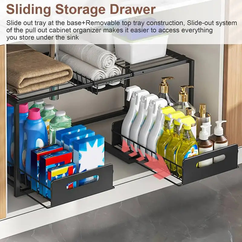 Under-Sink Sliding Storage Organizer With 2 Drawers For Cabinet