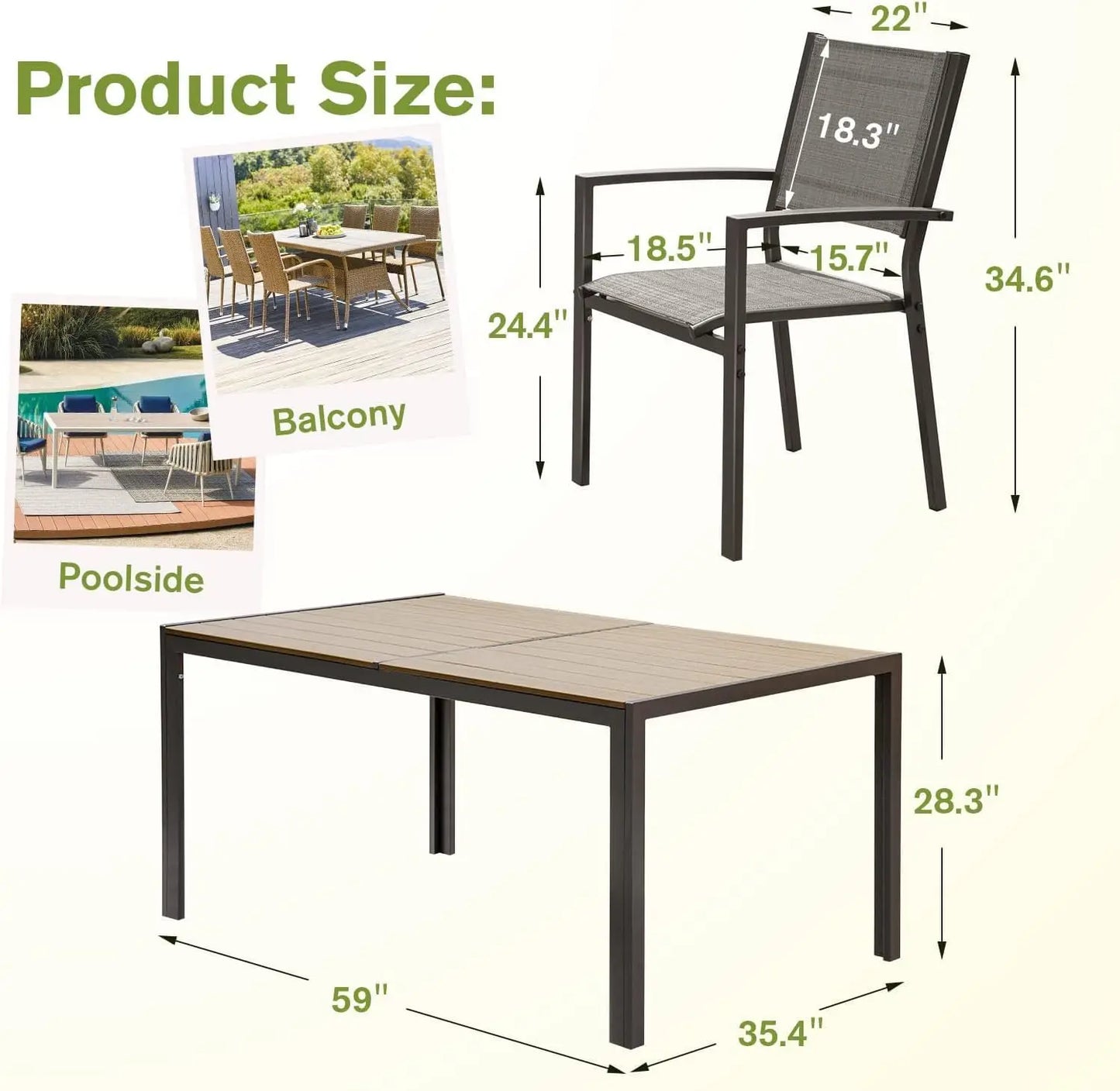 Patio Dining Set 7 Pieces With Large Table And Textilene Chairs