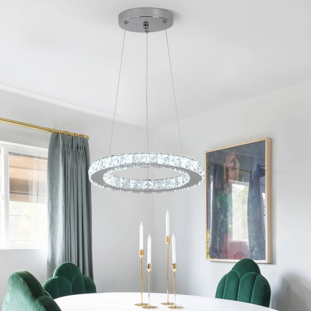 GreeLustr Modern Pendant Crystal Ring Chandelier For Living Room