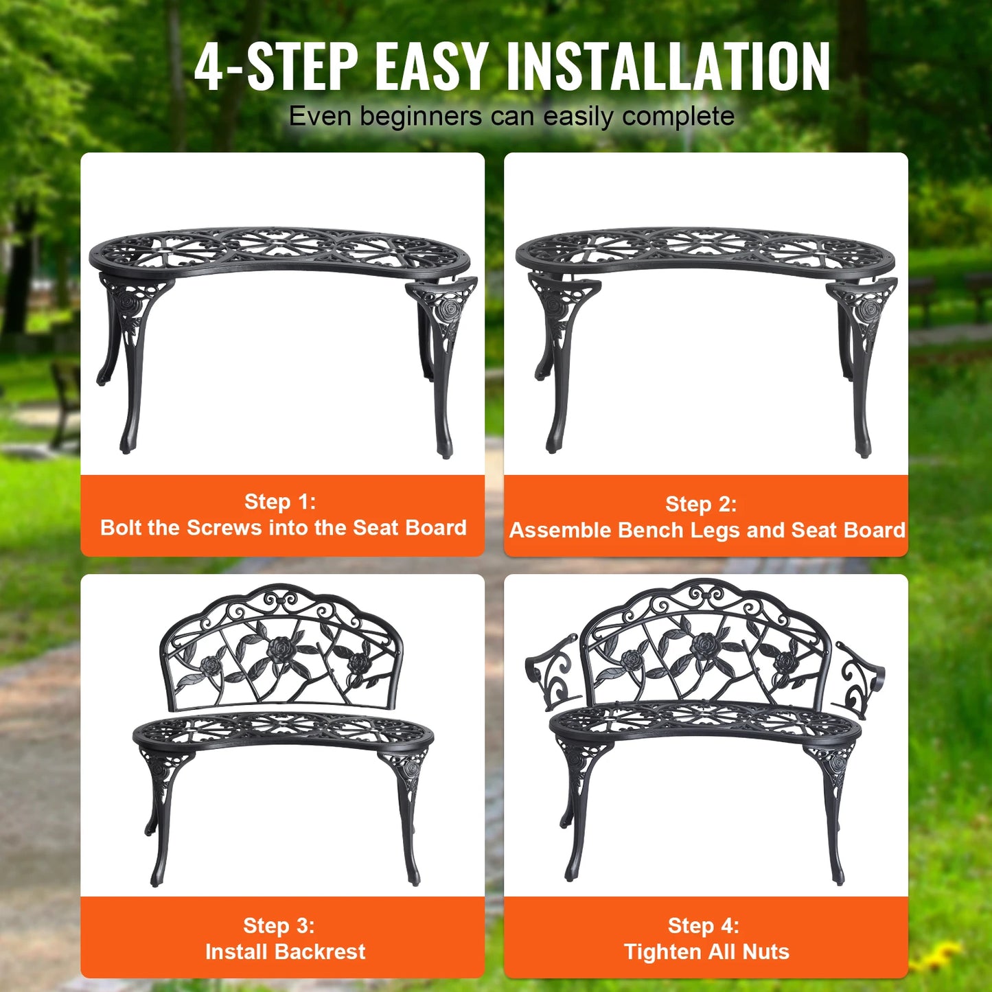 SucceBuy Outdoor Wooden Metal Garden Bench Park Patio Seating