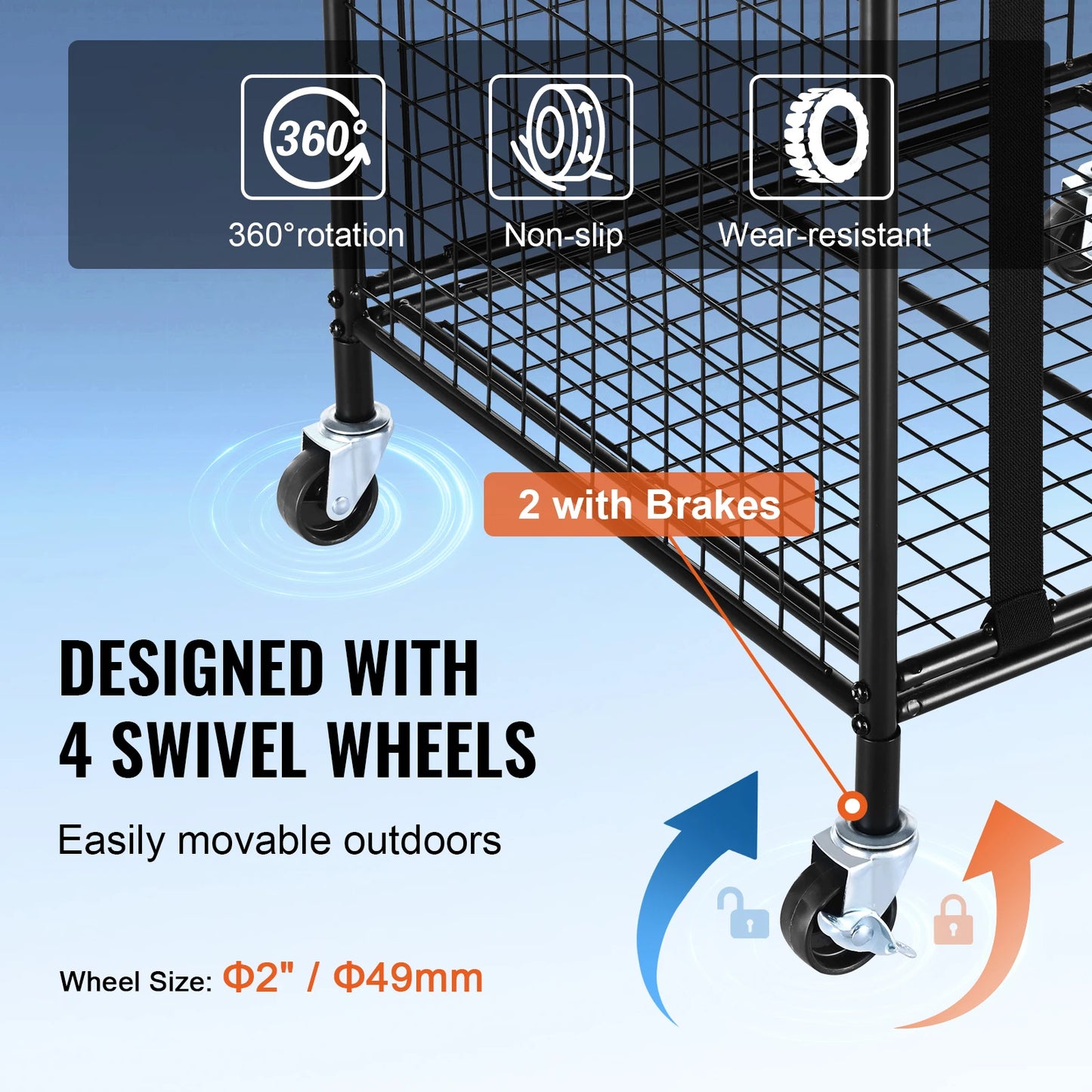 SucceBuy Rolling Sports Ball Storage Cart For Gyms And Schools