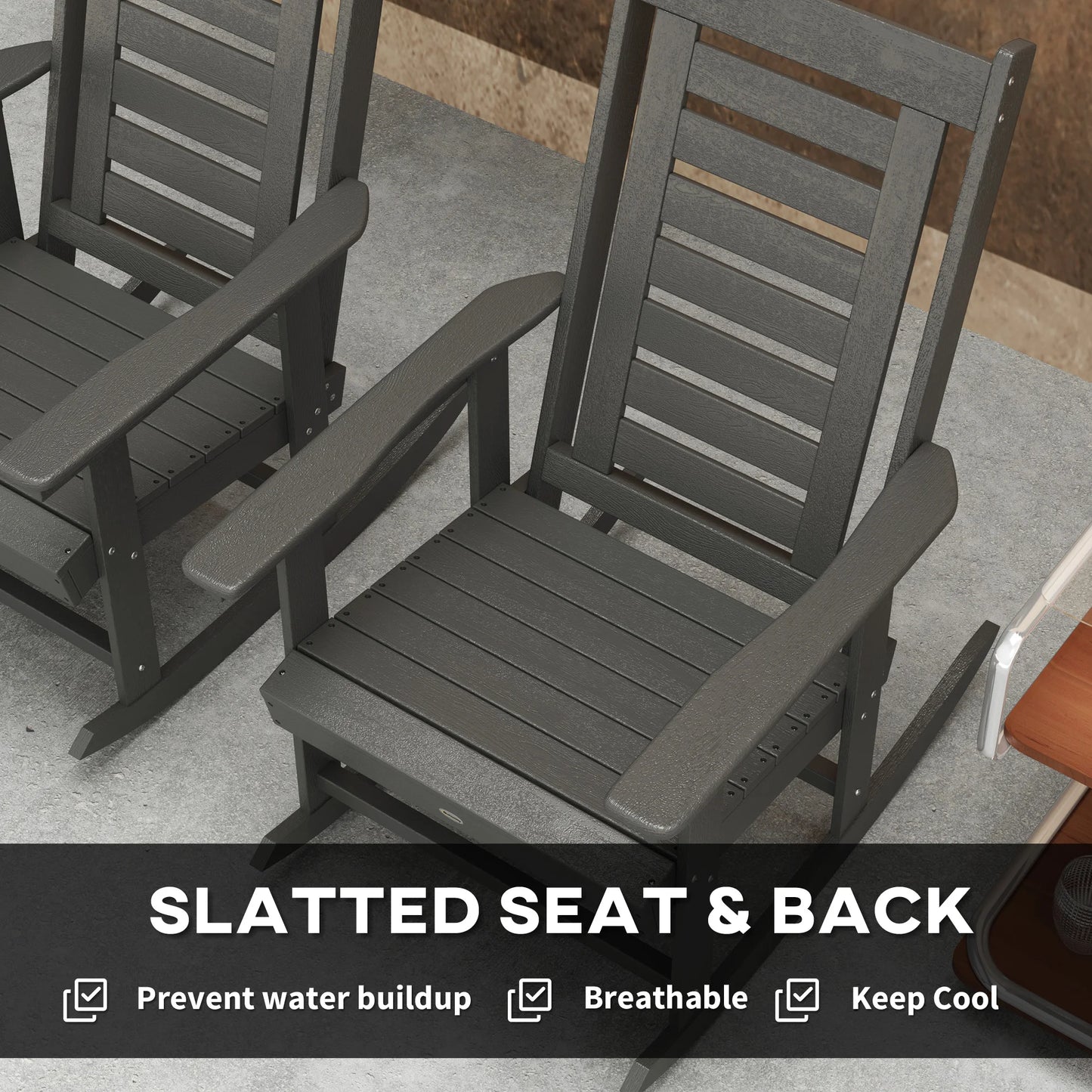 Outdoor Rocking Chairs Set HDPE High Back Patio Rockers