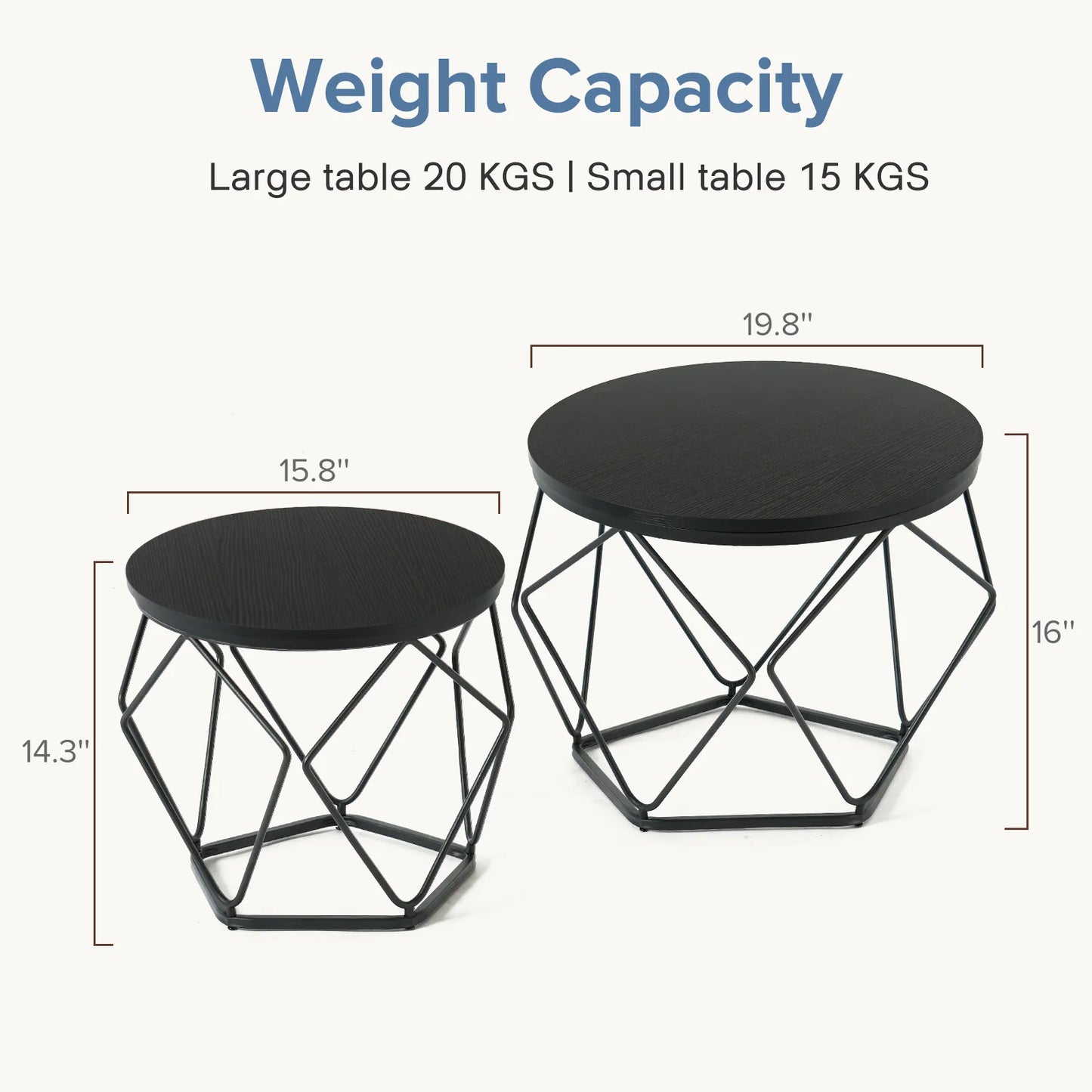 JHK Round Geometric Coffee Tables Set 2 With Hidden Storage