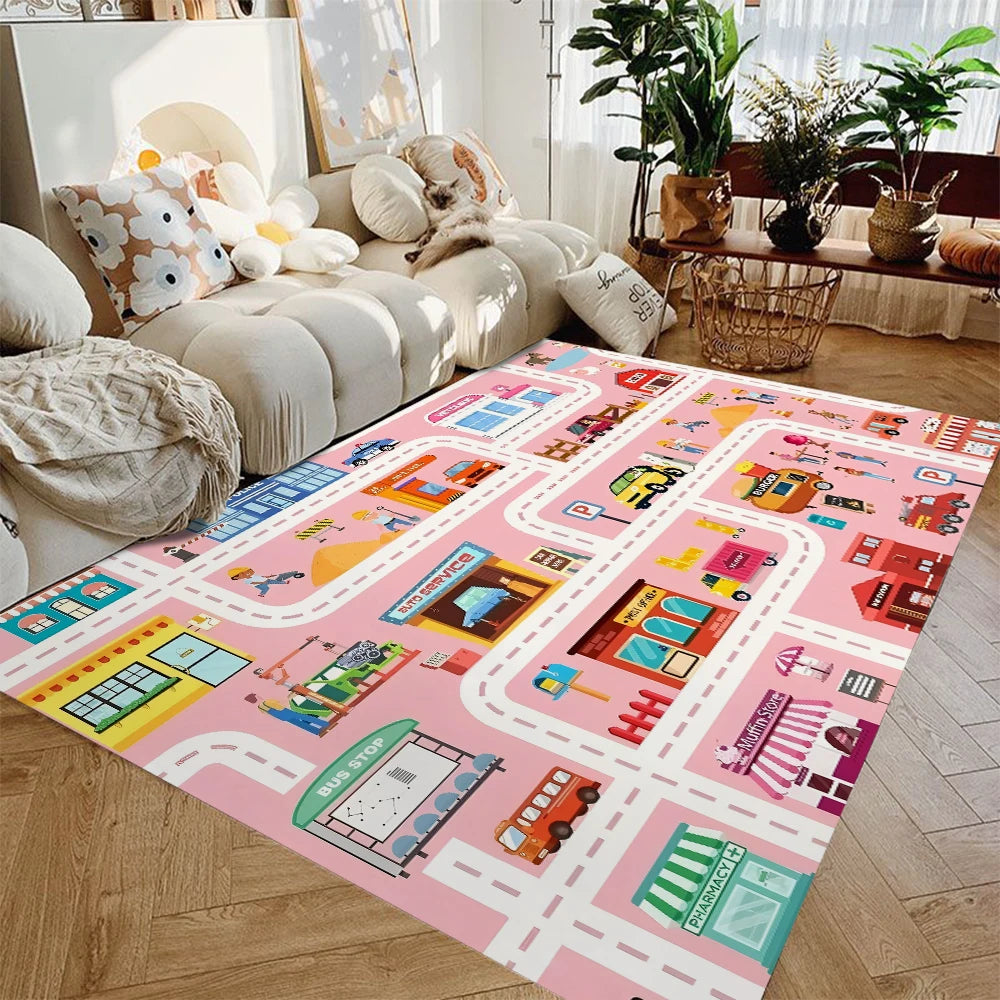 Car Play Mat For Kids TrafficThemed Rug Non Slip Playroom