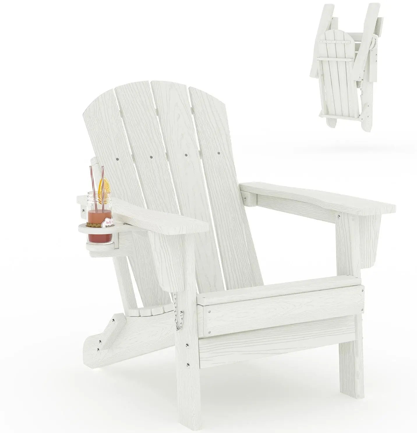 Folding Adirondack Chair All-Weather HDPE Outdoor Cup Holder