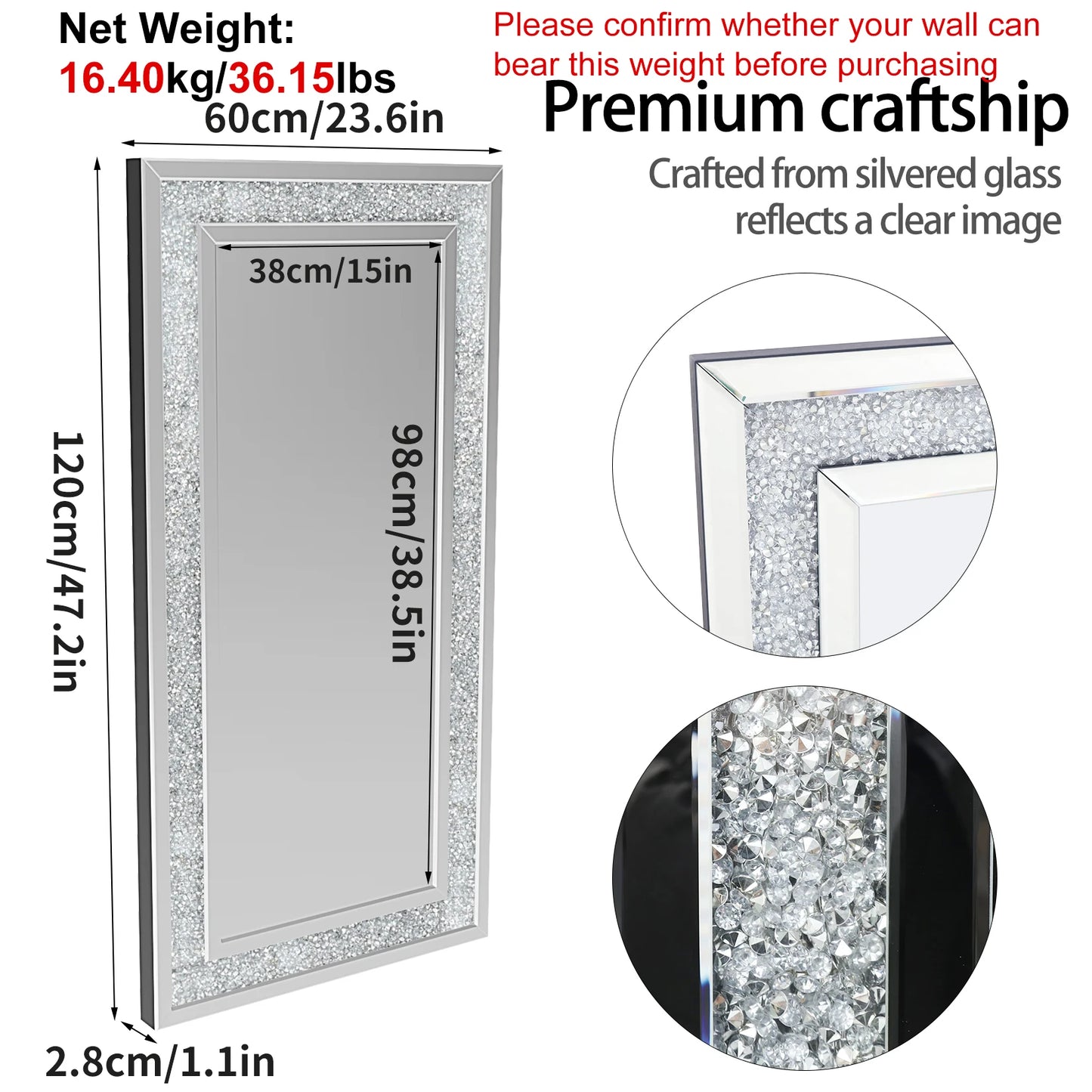 Diamond Wall Mirror For Bathroom, Bedroom, Living Room