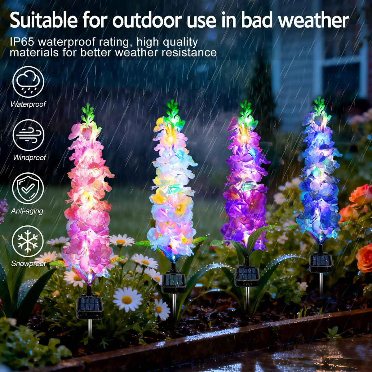 Solar Delphinium Flower Lights Waterproof Outdoor Garden Patio Decor