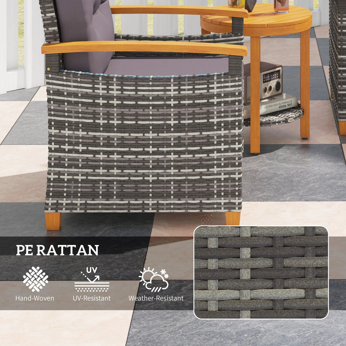 Outsunny Rattan Wicker Patio Bistro Set With Cushions