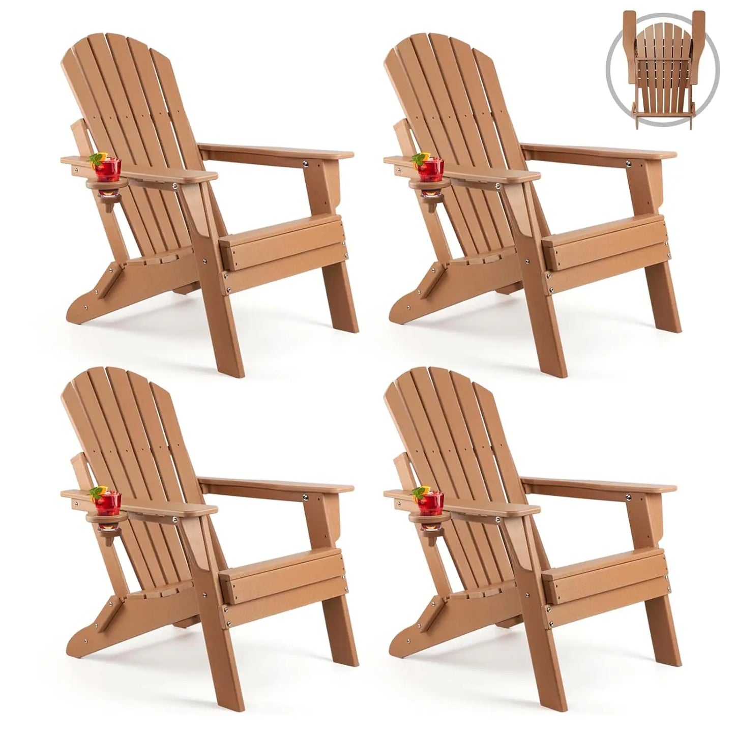All Weather Adirondack Chair Set 4 Piece With Cup Holders