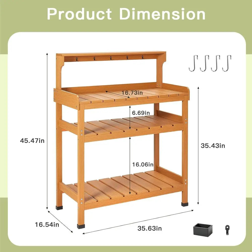 Potting Bench Table With 9 Hooks Outdoor Garden Workstation