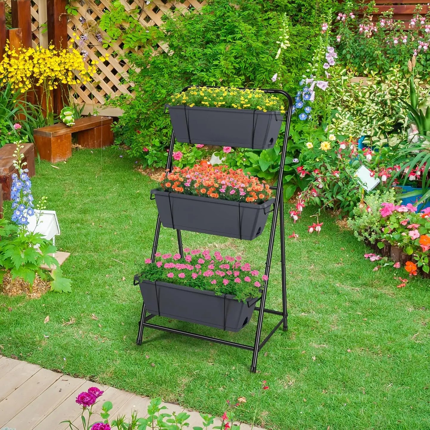 3 Tier Vertical Garden Planter With Drainage Holes And Tray