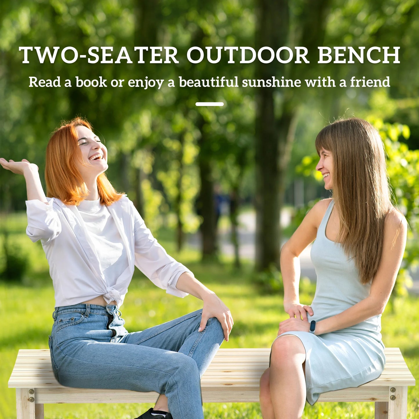 Wood Outdoor Garden Bench Two Seat Slatted Patio Bench