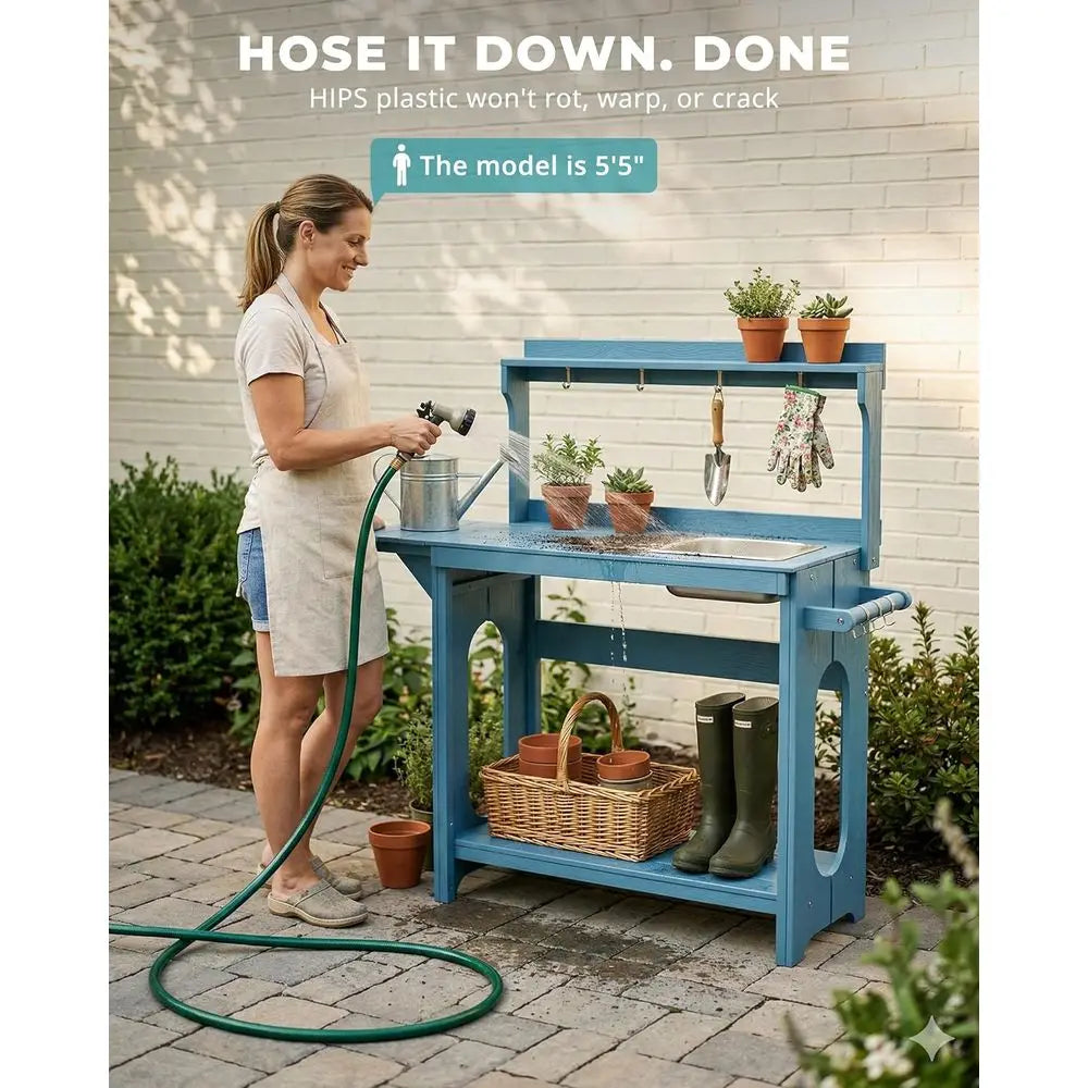 Outdoor Potting Bench With Removable Sink And Foldable Extension