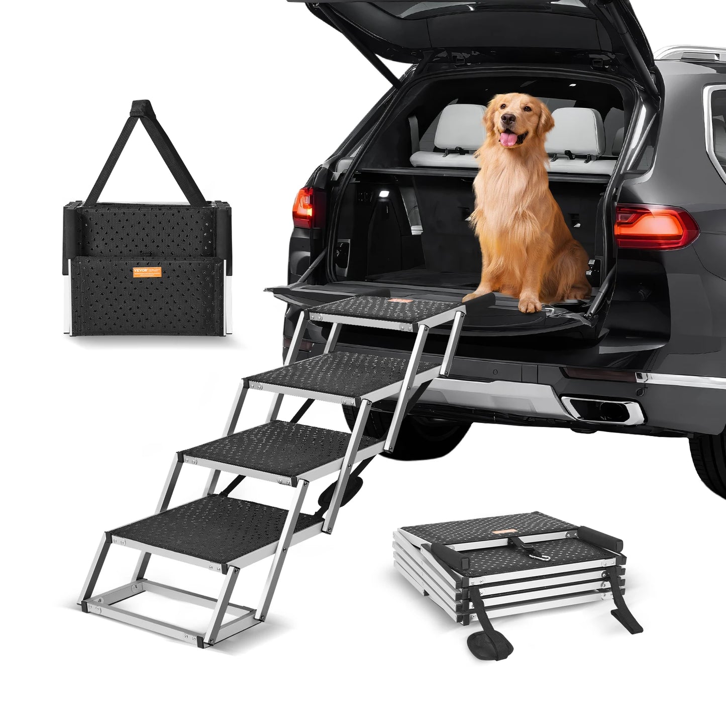 SucceBuy Folding Dog Car Steps Aluminum Portable Pet Stair