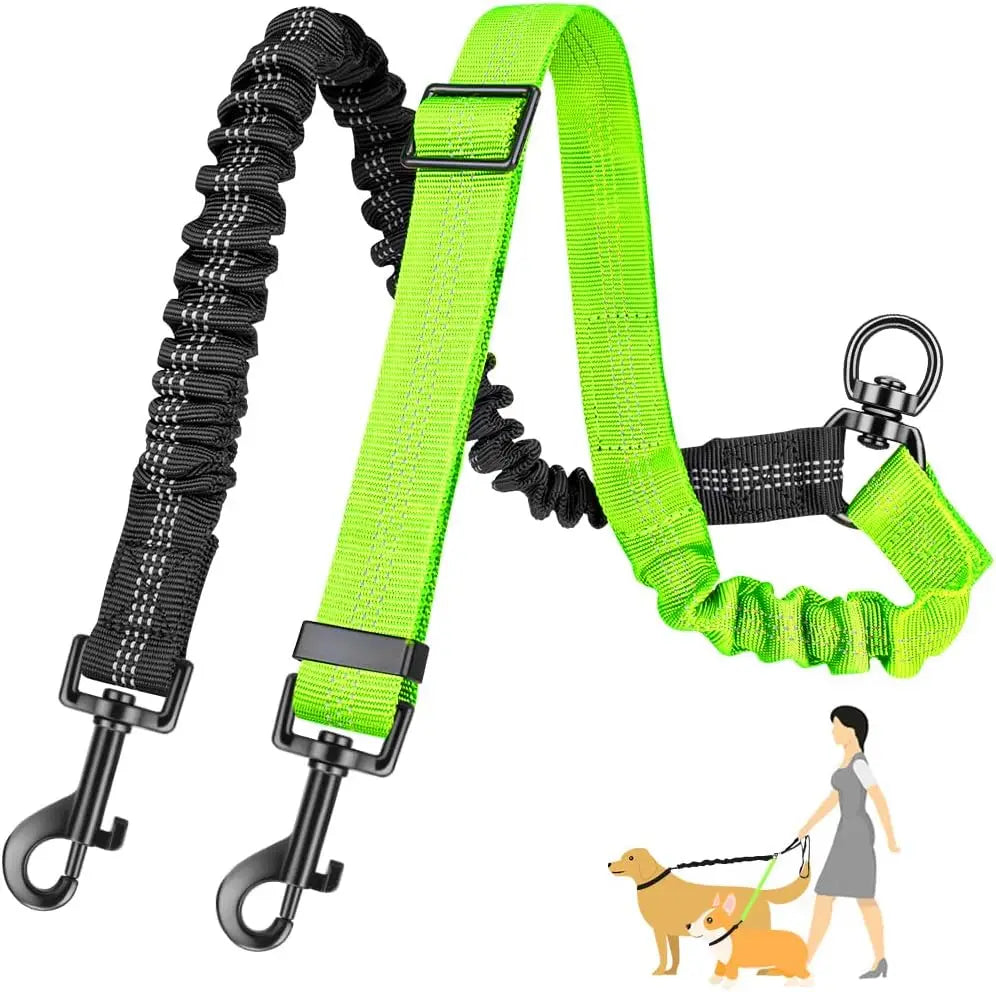 DCLOUD Dual Dog Leash Attachment Adjustable Shock Absorbing Bungee