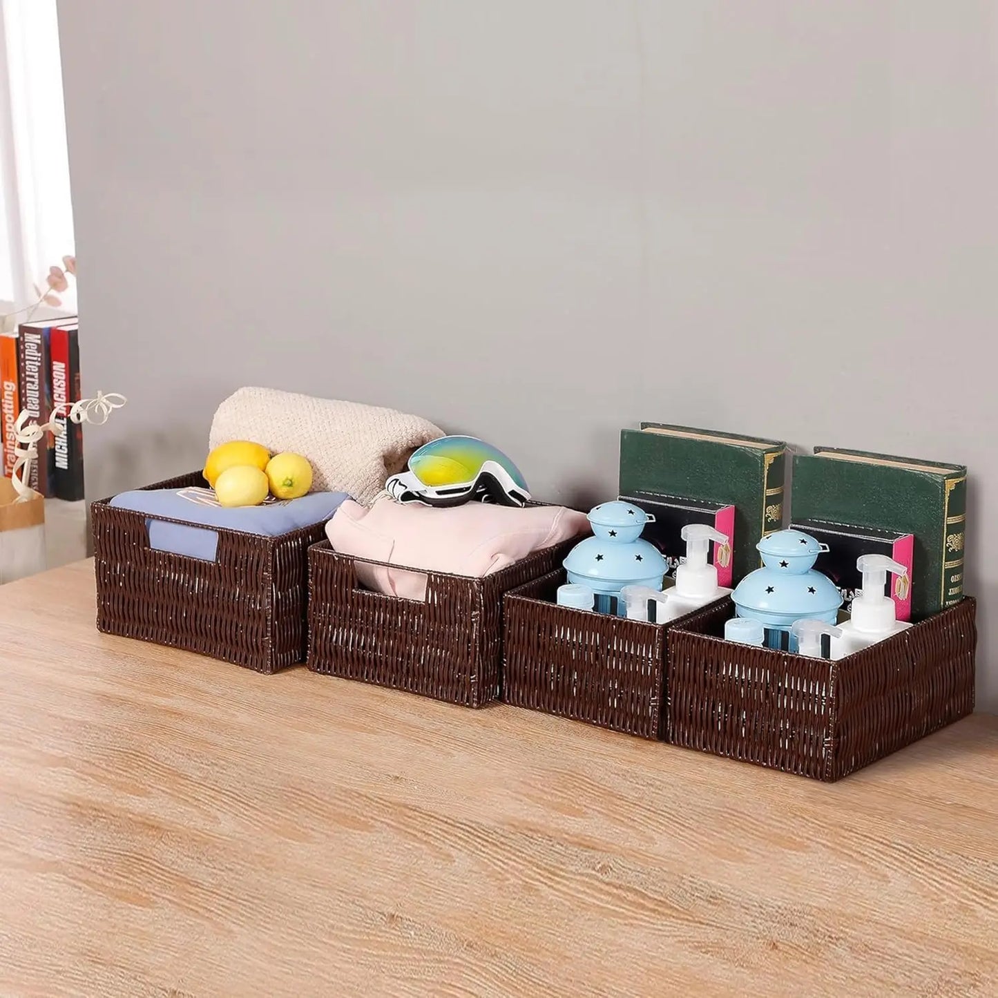 Handmade Wicker Storage Baskets Set Of 4 With Handles For Home Organization