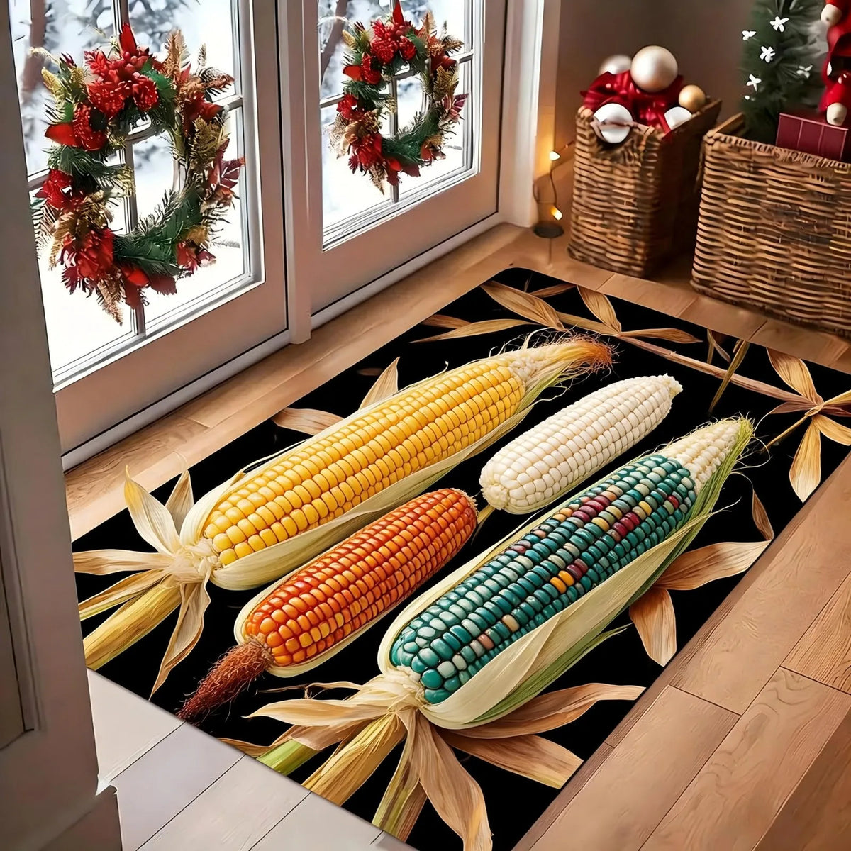 Autumn Pumpkin Leaf Doormat Non Slip Entrance Floor Rug