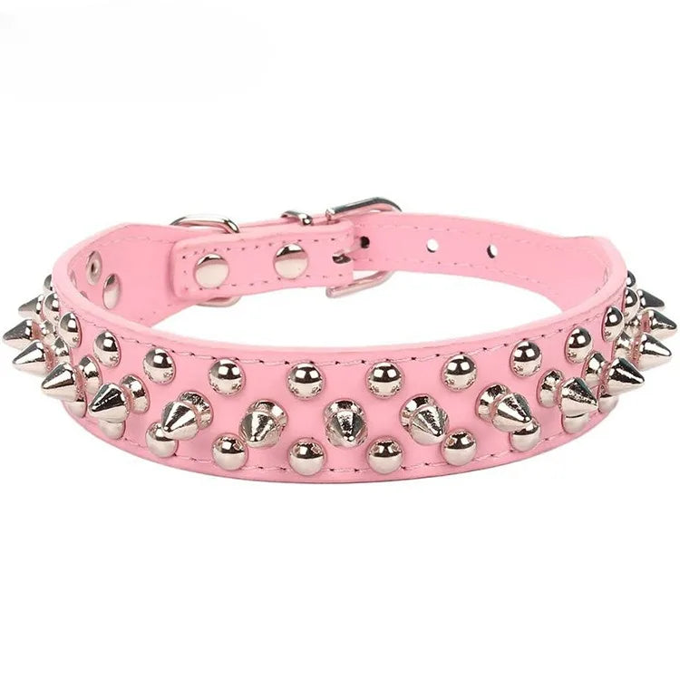 Adjustable PU Leather Dog Collar with Punk Rivet Spikes