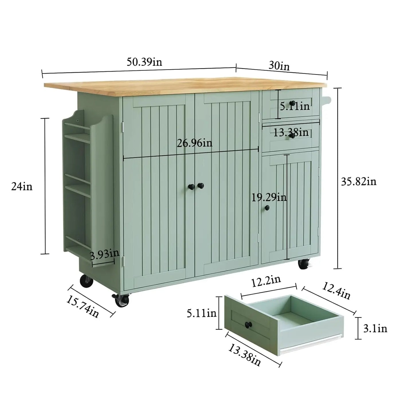 Kitchen Island With Storage And Drop Leaf Countertop On Wheels