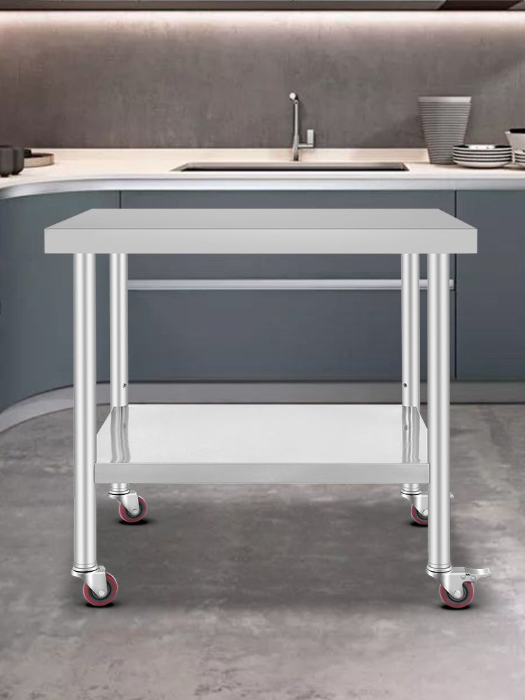 SucceBuy Stainless Steel Kitchen Prep Table With 4 Casters And Backsplash
