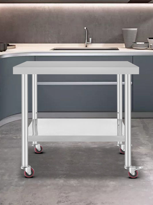 SucceBuy Stainless Steel Kitchen Prep Table With 4 Casters And Backsplash